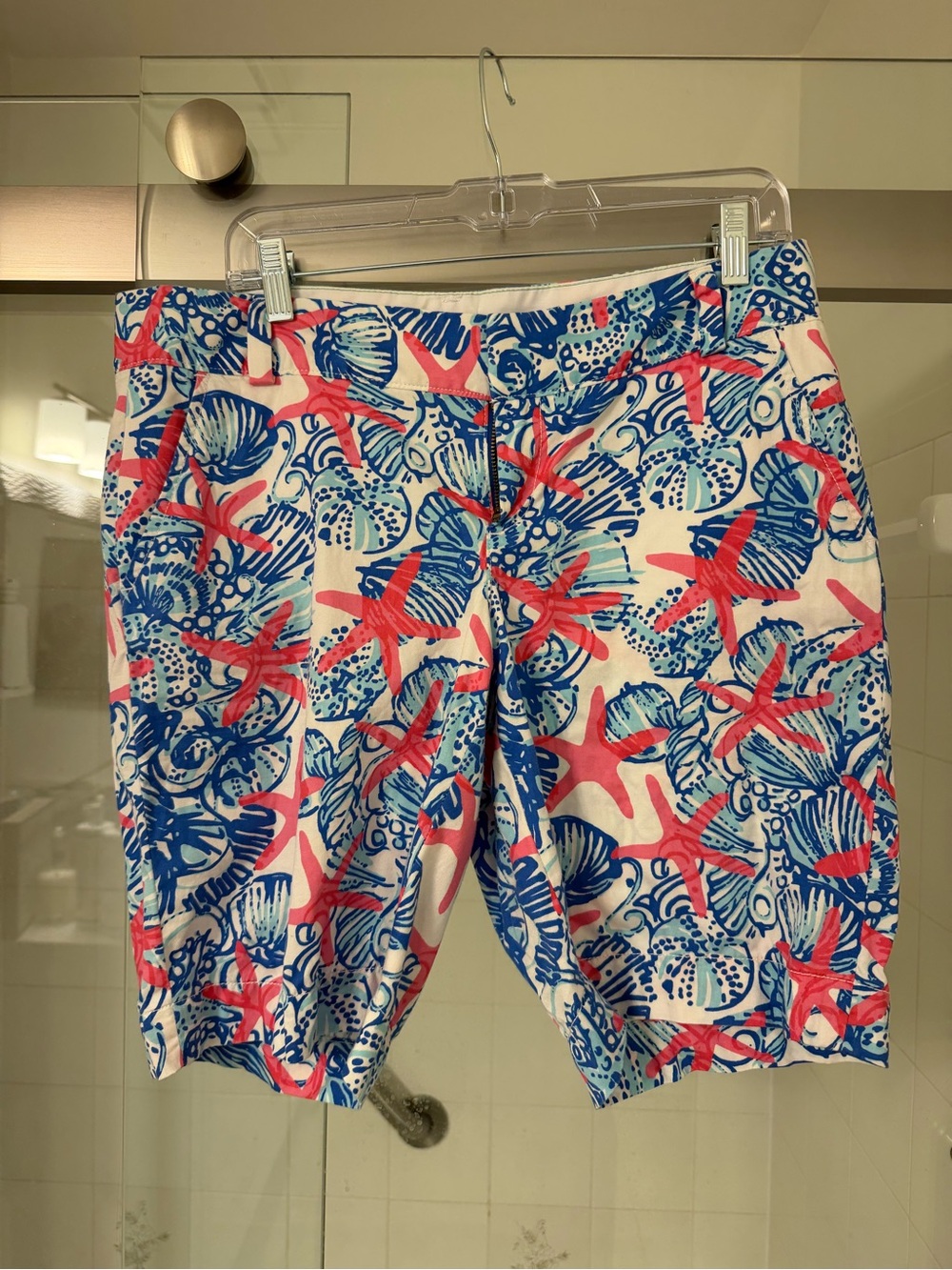 Lilly Pulitzer White Shorts with Blue Shell & Pink Starfish Print